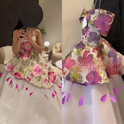 Vestido de fiesta de flores sin tirantes, elegante, personalizado, sin mangas, plumas, largo hasta el suelo, vestidos de noche formales, فساتmavera