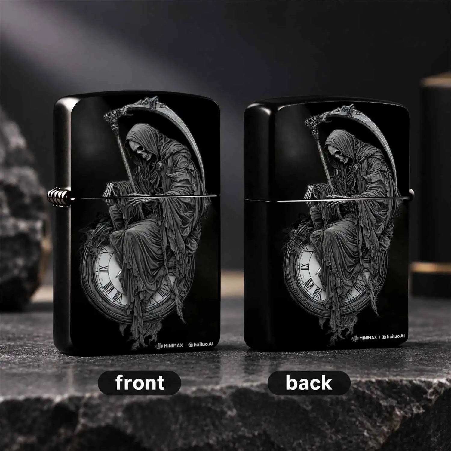 Gothic Grim Reaper Sitting On Vintage Pocket Lighter Creative Dark Aesthetic Art Portable Ignition Device Unique Edgy Accessory For Daily Outdoor Travel Multi Scenario Use Exquisite Niche Collectible Gift Present For Friends Art Lovers A Hu