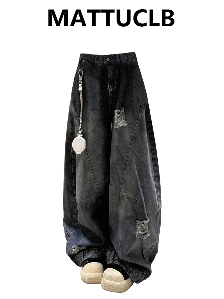 Women Dark Academia Cyber Punk Grunge Harajuku Baggy Tie Dye Jeans Japanese Y2K Streetwear Tomboy Ripped Hole Denim Pants 2000s