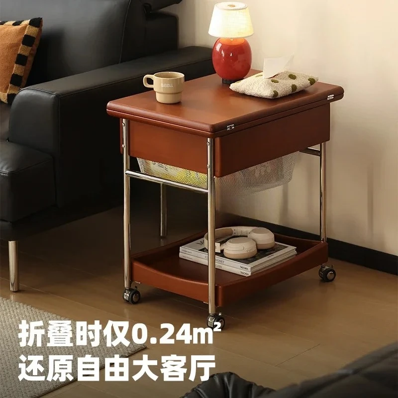 

A Retro solid wood folding coffee table removable trolley small apartment folding edge tea table