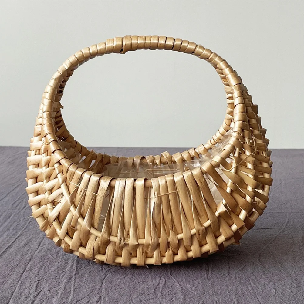 

Rattan Handwoven Half Basket Handmade Portable Handheld Basket for Floral Arrangements Wedding Party Decorative Use