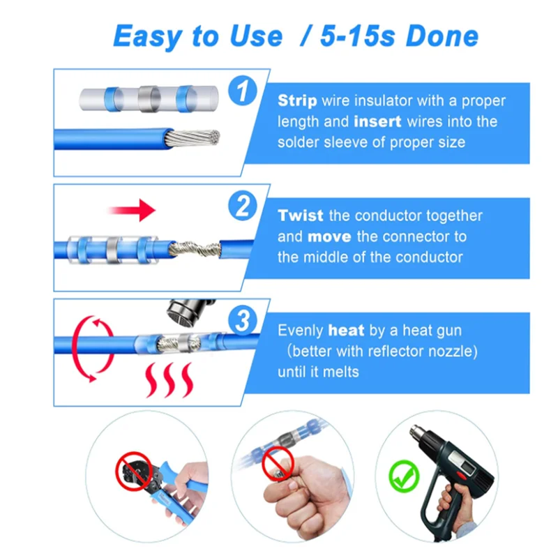 50-500PCS Waterproof Heat Shrink Solder Seal Wire Connectors 26-10 AWG Adhesive Butt Splice Terminal Kit for Cable Repair image 3