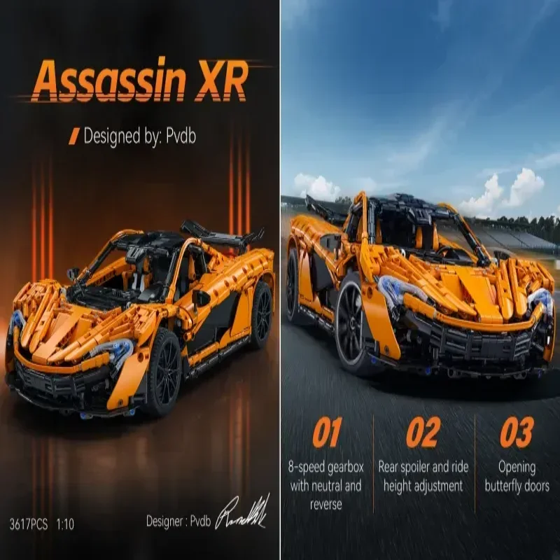 Moc Designer Pvdb Smiling Assassin Cada 1:10 Model Building Blocks V8 Cylinder Car Speed Racing Vehicle Toy Children's Gift