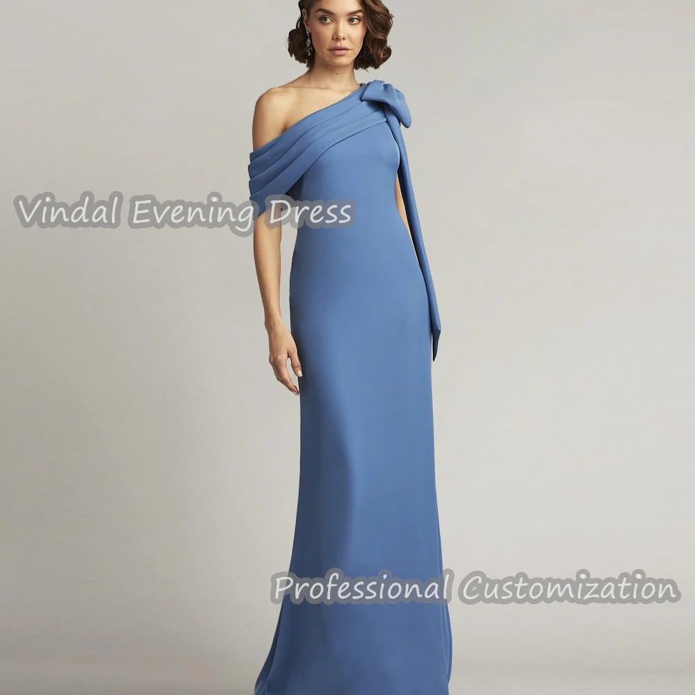 

Vindal Evening Dress One Shoulder Floor Length Mermaid Crepe Built-in Bra Elegant Short Sleeves Sexy Saudi Arabia For Woman 2024