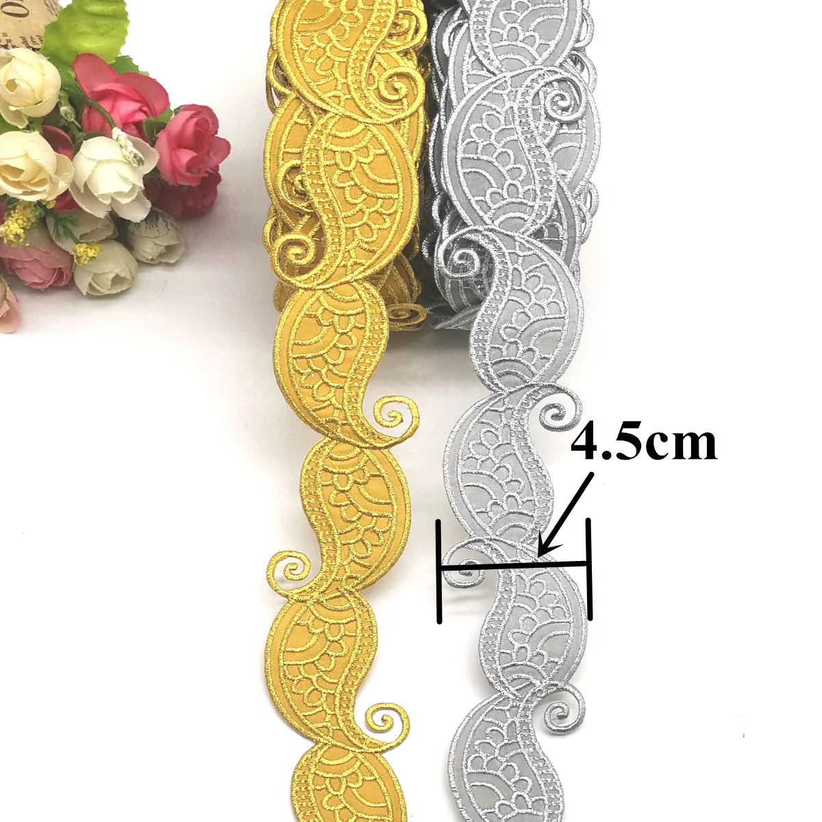 1 Yard Gold Embroidered Lace For Cosplay Dress Appliques Iron On Europe Vintage Diy Garment Trims