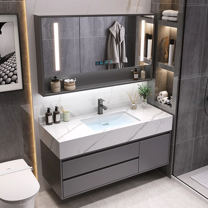 

Wholesale Modern Luxury Wooden Bathroom Vanity Cabinet with Ceramic Basin LED Mirror Floor Standing 2025 Hot Sale