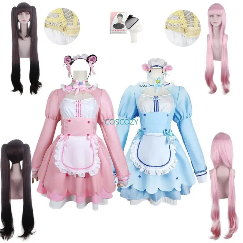 

Anime chocolate vanilla cosplay costume maid Lolita Dress cute Neko girls women costume Halloween evening show outfit