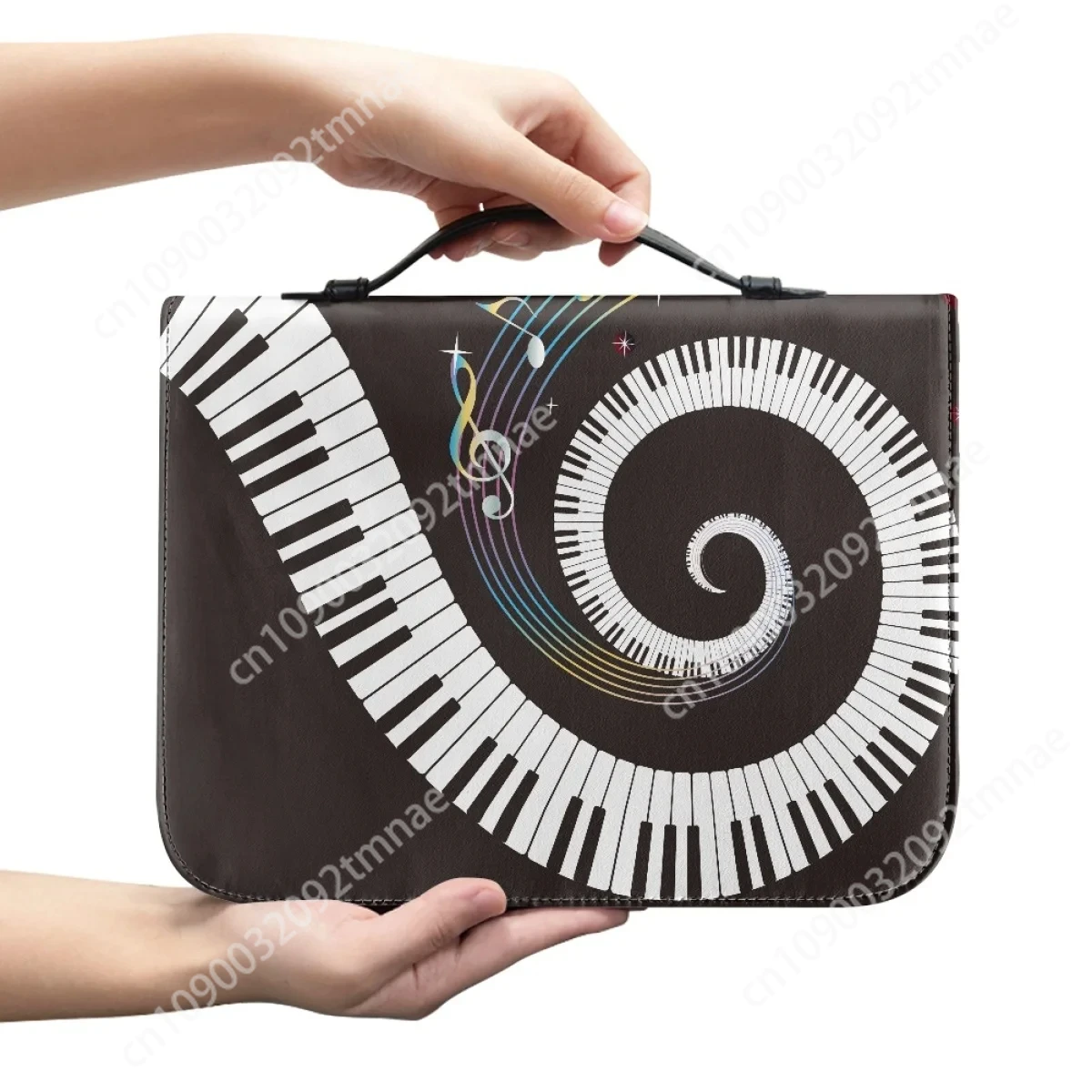 Art Piano Keyboard Music Notation Pattern Custom Bible Bag for Ladies Leather Portable Handbag Zippered Handle Bible Storage Bag