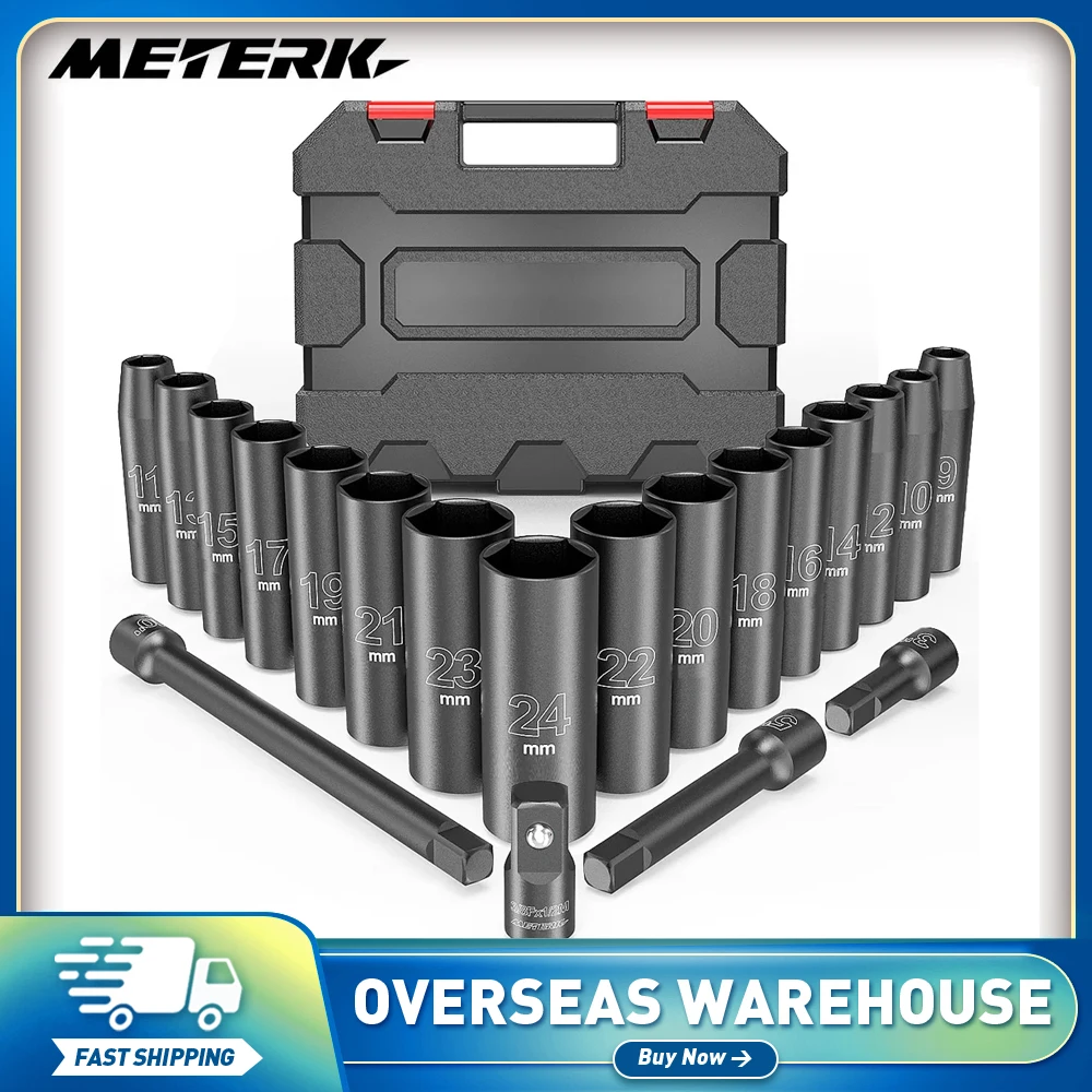 Meterk 10/13/20/40PCS impact socket Set 1/2 Drive Metric Deep Cr-V I sock 20PCS Drive Metric Deep Cr-V Impact Socket Set