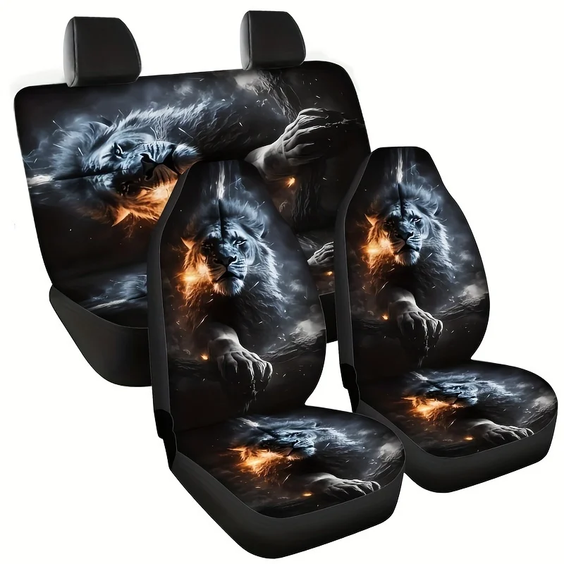 5-for Seat Cool Lion Pattern Car Seat Covers For Five-Seater Cars - High-Quality, Stylish Front And Rear Seat Sets With Unique P