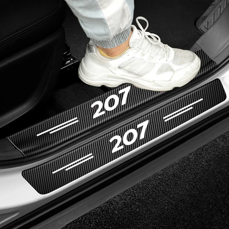 Car Door Threshold Strip Tape Waterproof Protect Film Decals for Peugeot 207 Logo Auto Door Sill Trim Sticker Accessories