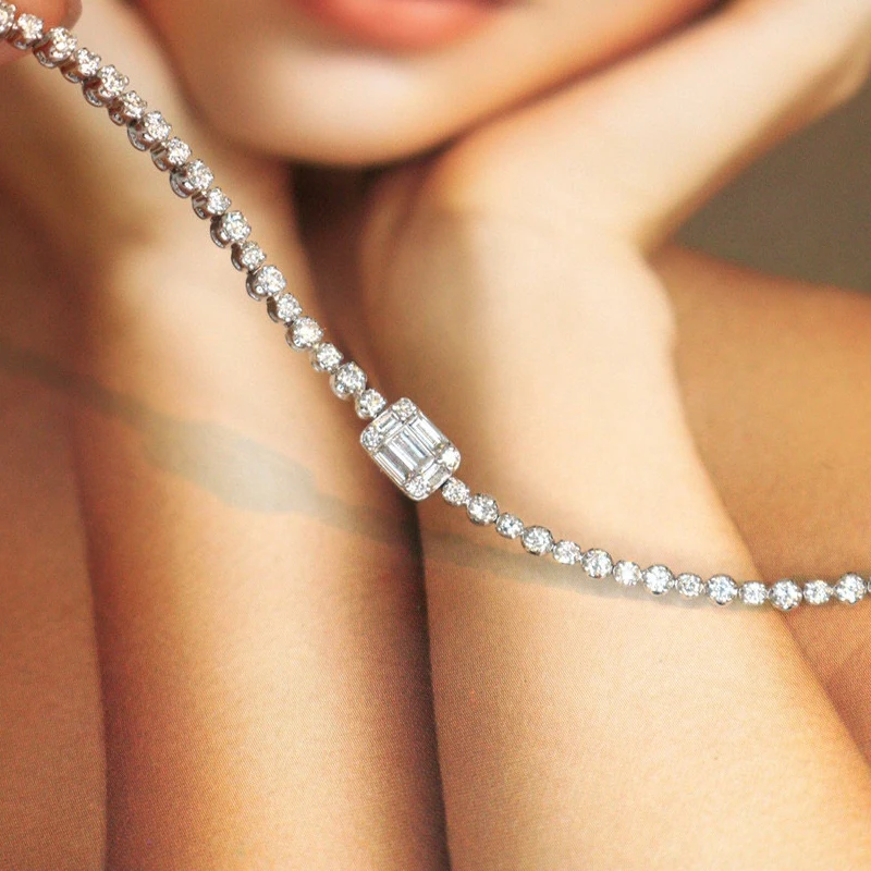 Aazuo 18K الذهب الأبيض الصلب الماس الحقيقي 0.60ct الكلاسيكية ساحة تنس سوار للمرأة الراقي العصرية حفلة خطوبة #3