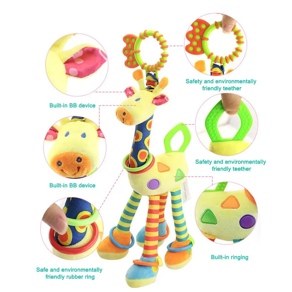 Zachte Giraffe Handbells Rammelaars Pluche Baby Baby Ontwikkeling Handvat Speelgoed Met Bijtring Baby Speelgoed Voor Pasgeboren Geschenken
