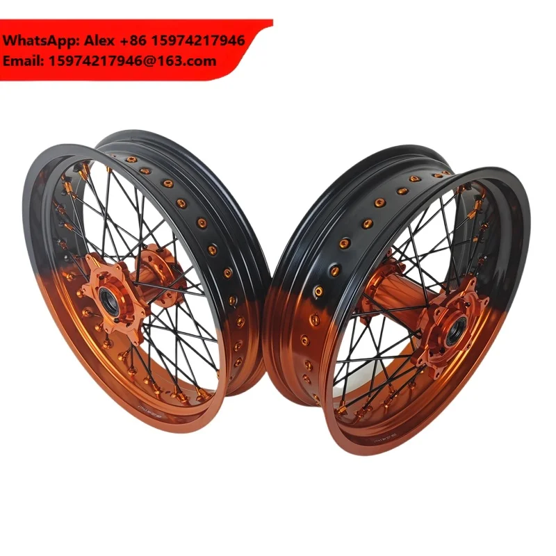 Fit EXC/SXF/XCW Orange Black Gradient Motorcycle Rims Supermoto Wheels 17