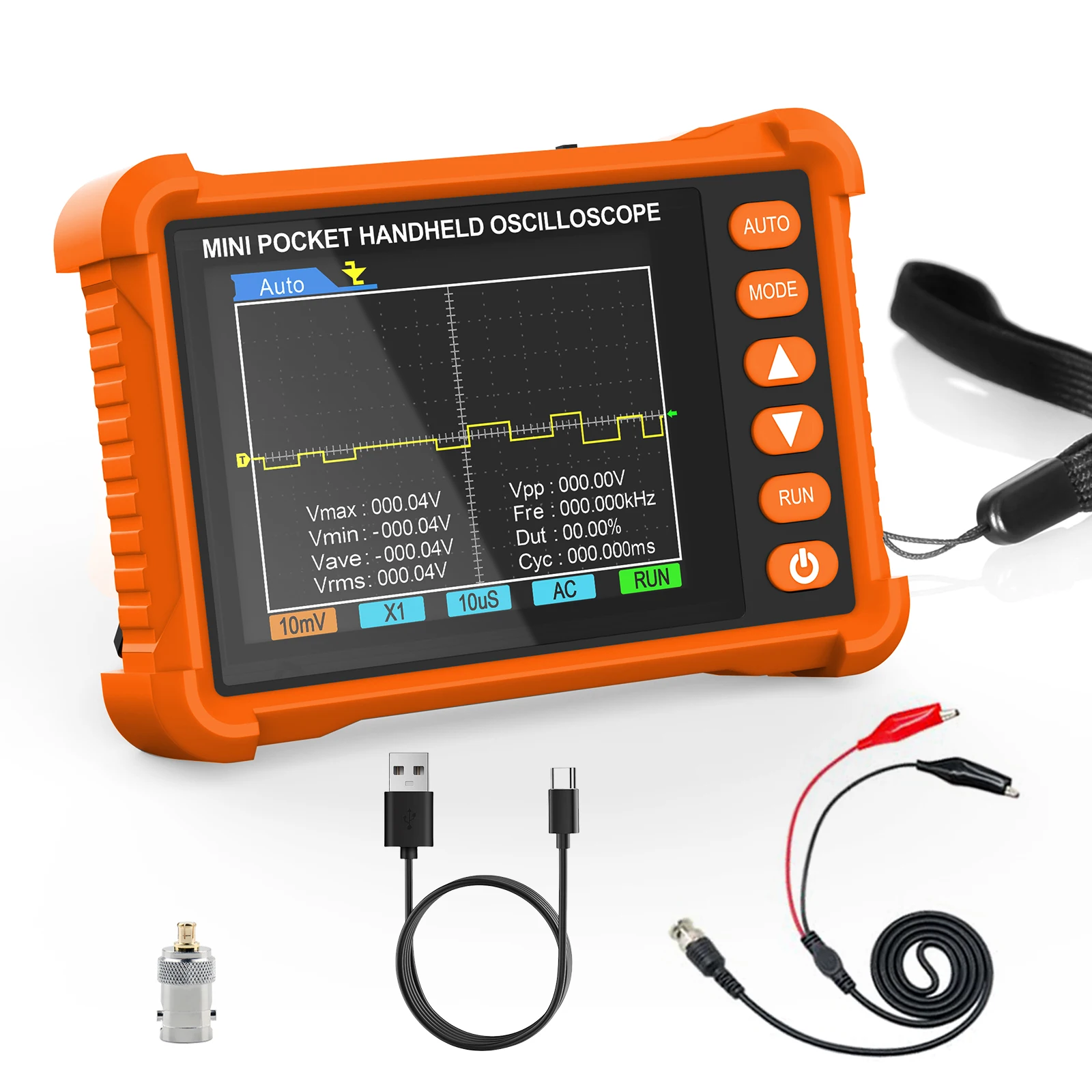 

Mini Digital Handheld Oscilloscope 250KHz Bandwidth 2.5MS/s Sampling Rate Type-C Rechargeable for Circuit Repair Lab Teaching