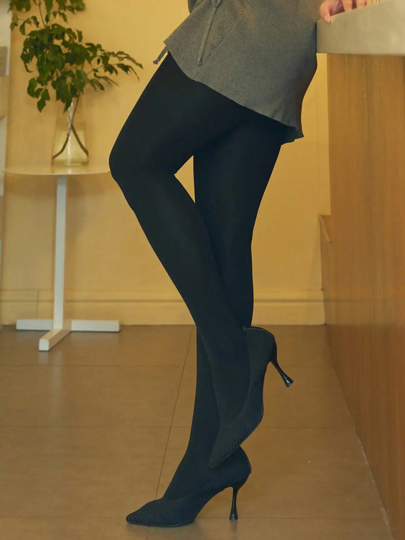 

Women's 50D Black High Elastic Tights for Daily & Business Wear, Minimalist Style