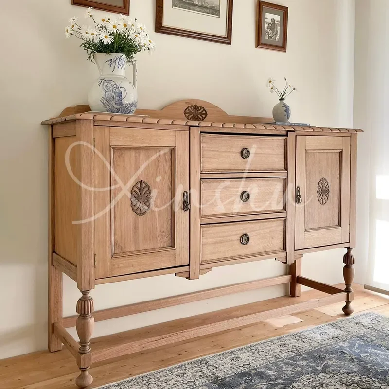Retro Solid Wood Dining Side Cabinet Wall Mounted Storage Locker for Living Room Entrance Hallway Organizer Rack