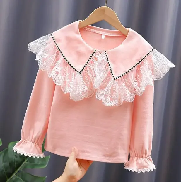 Fashion Kids Clothes Shirt Girl Long Sleeve Top Lovely Pink Flower Clothes