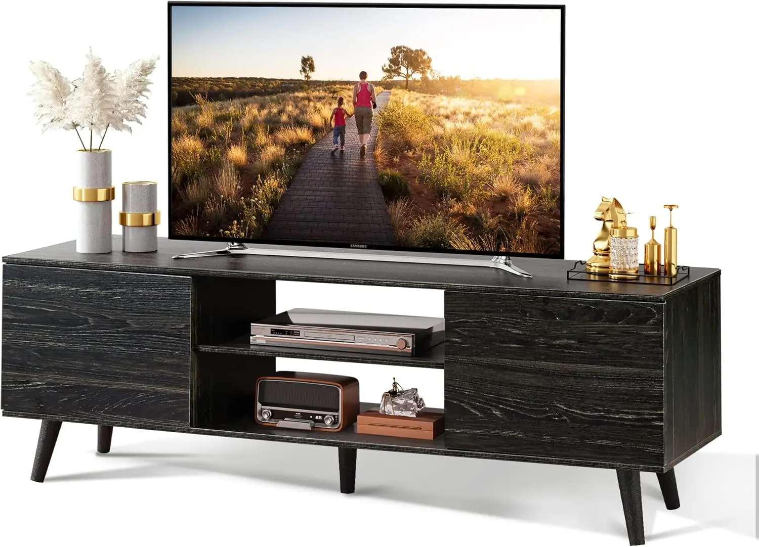 

NEW TV Stand for 55 60 inch TV, Modern Entertainment Center with Storage Cabinets, Mid Century TV Console Table for Bedroom USA