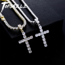TOPFRILLZ New Cross Pendant Necklace With 4mm Tennis Chain High Quality Iced Micro Pave Cubic Zirconia HipHop Fashion For Gift