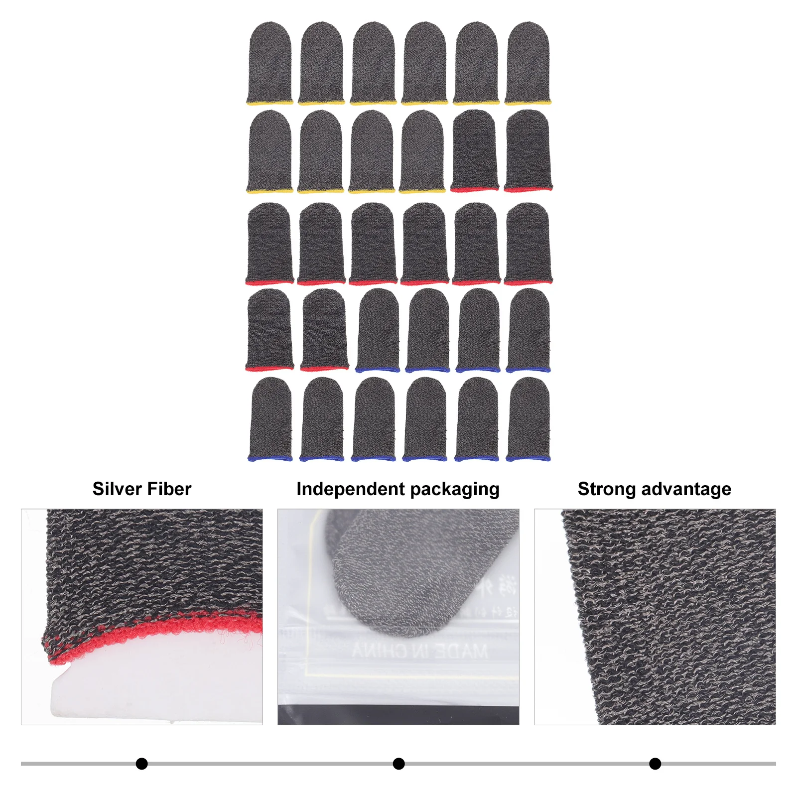 30Pcs Silver Fiber Gaming Finger Sleeves Breathable Elastic Thumb Sleeve Anti-Sweat Finger Protector Touch Screen Cover