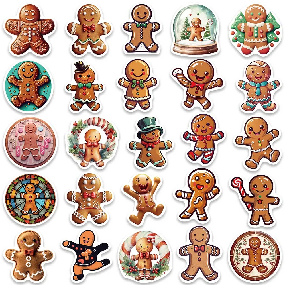 50pcs Funny Cute Cartoon Gingerbread Man Stickers For Laptop Water Bottle Luggage Notebook Waterproof Graffiti Vinyl Decals