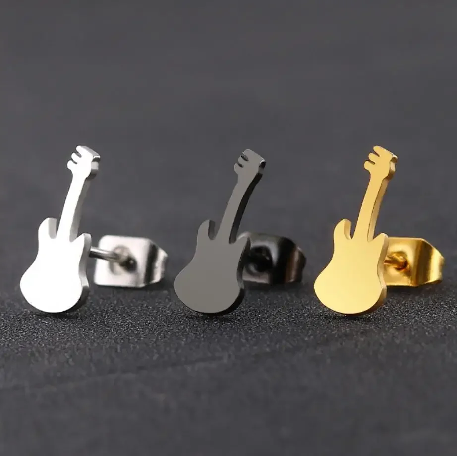 Stainless Steel Music Instrument Guitar Stud Earrings for Women Girl Earing Musical Stud Oorbellen Homme Femme Bijoux