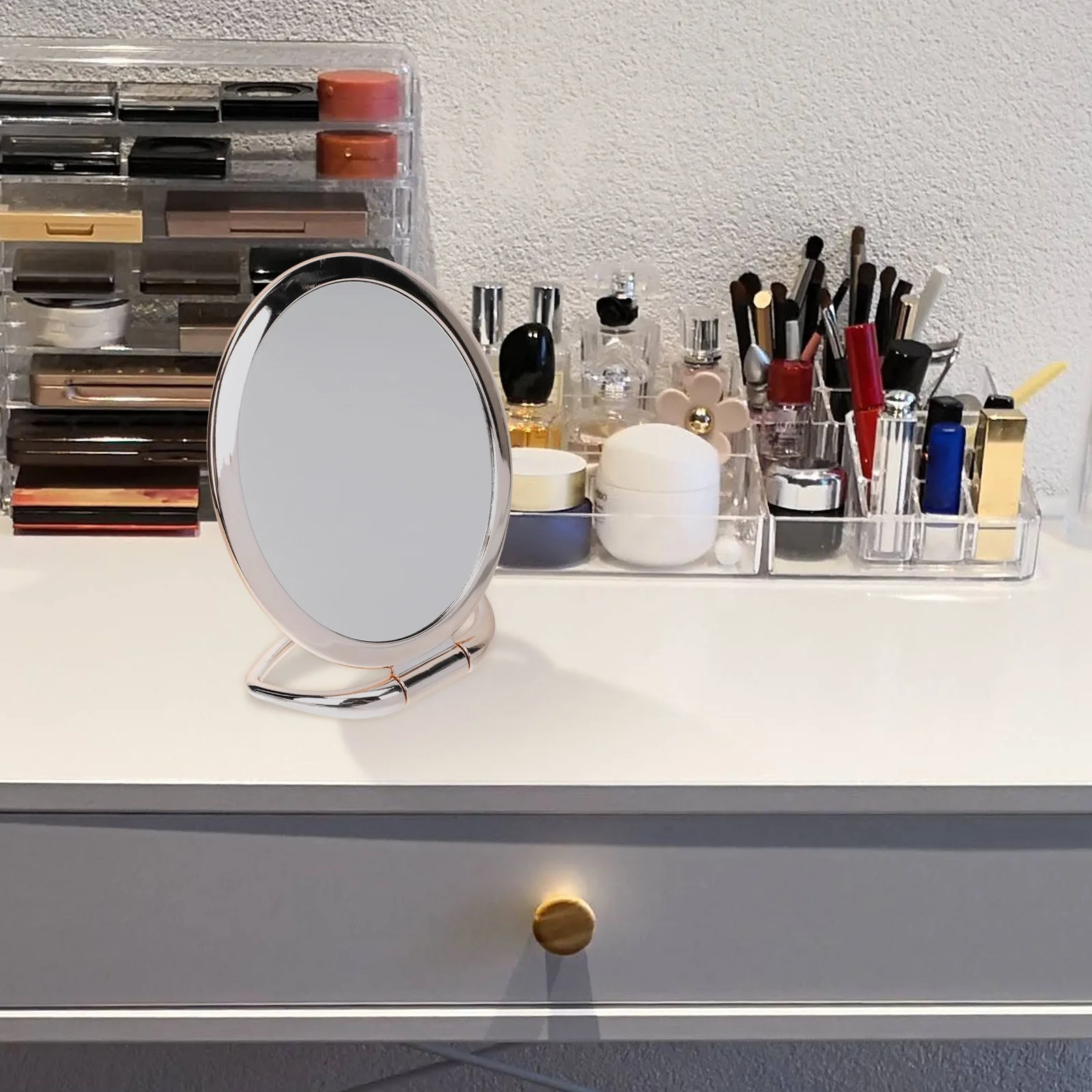 

1Pcs Makeup Mirror Folding Desktop Double-Sided Mirror Stable Base Clear Reflection Fashion Makeup Tool