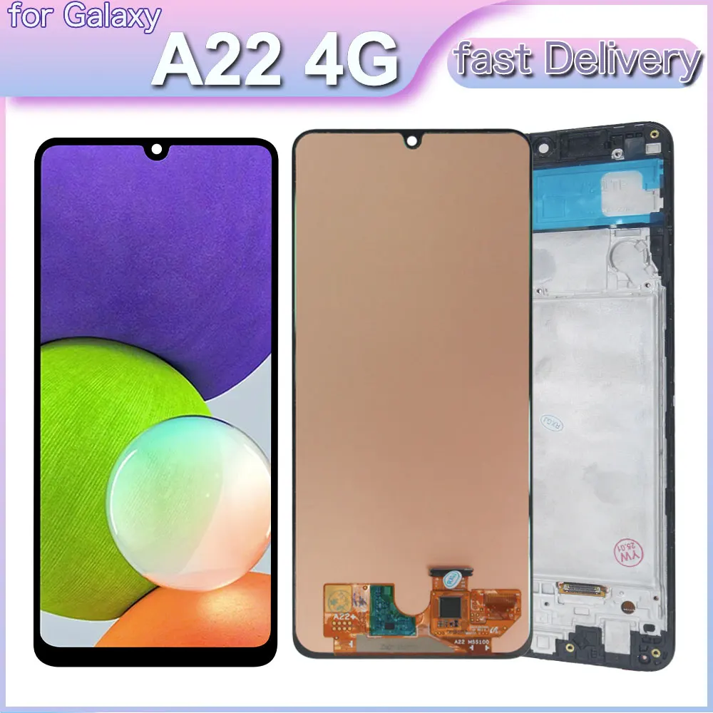 Pantalla LCD Super AMOLED para Samsung Galaxy A22 4G A225F, Pantalla Táctil Digitalizadora de Repuesto para Samsung A22 4G A225M con Marco