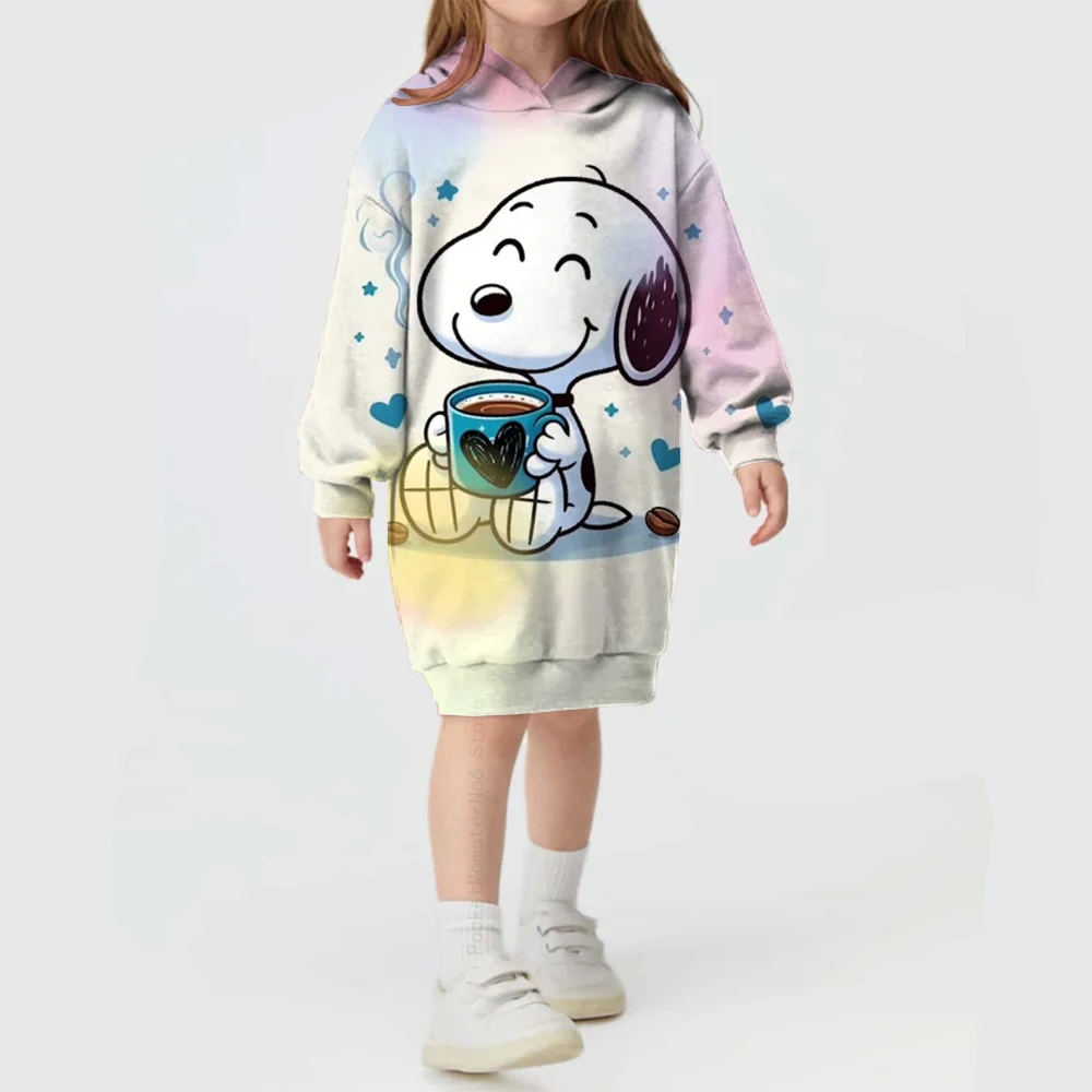 Snoopy Series Printed Girls Baby Autumn and Winter Long Sleeve Loose Hoodies Disney Loose Hoodies Dress Sweatshirts