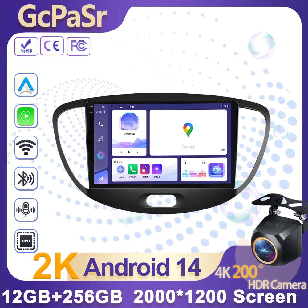 

Android Car Radio For Hyundai i10 2007 2008 2009 2010-2013 Stereo Multimedia Player Android 14 4G GPS Navigation 2din Carplay