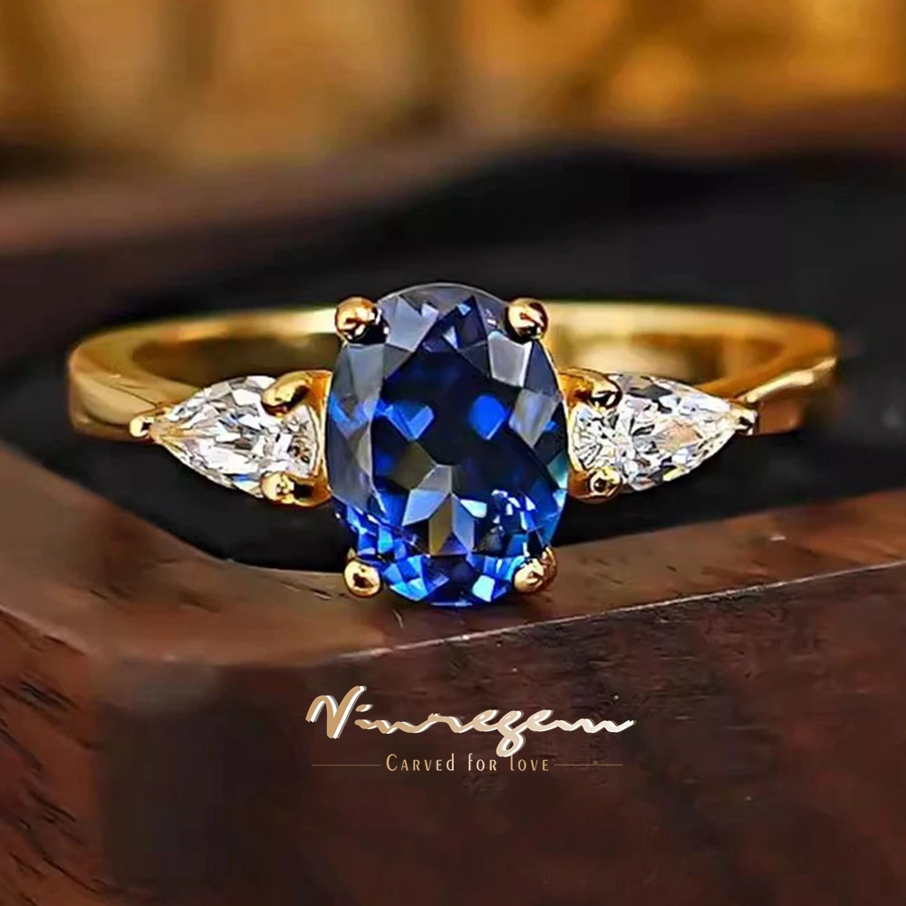 Vinregem 6*8 MM Oval Cut Sapphire High Carbon Diamond Gemstone 925 Sterling Silver Wedding Party Ring for Women Fine Jewelry