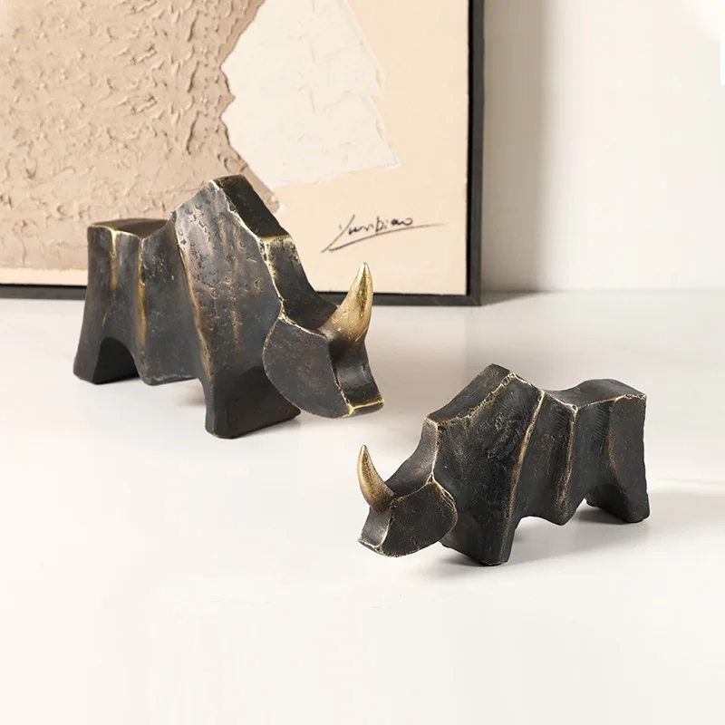 Antique Abstract Golden Horn Rhino Ornament Villa Office Bookcase Home Creative Crafts