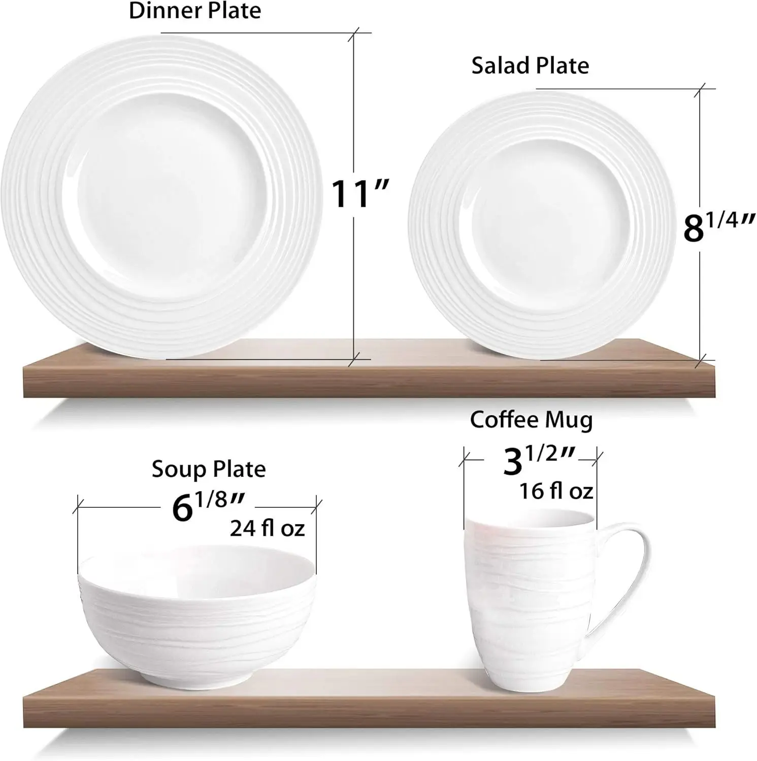 طقم أواني طعام صينية من إنفينيتي بون - طقم أواني طعام مستديرة مكون من 16 قطعة، يتضمن أوعية حساء وأطباق عشاء وأطباق سلطة