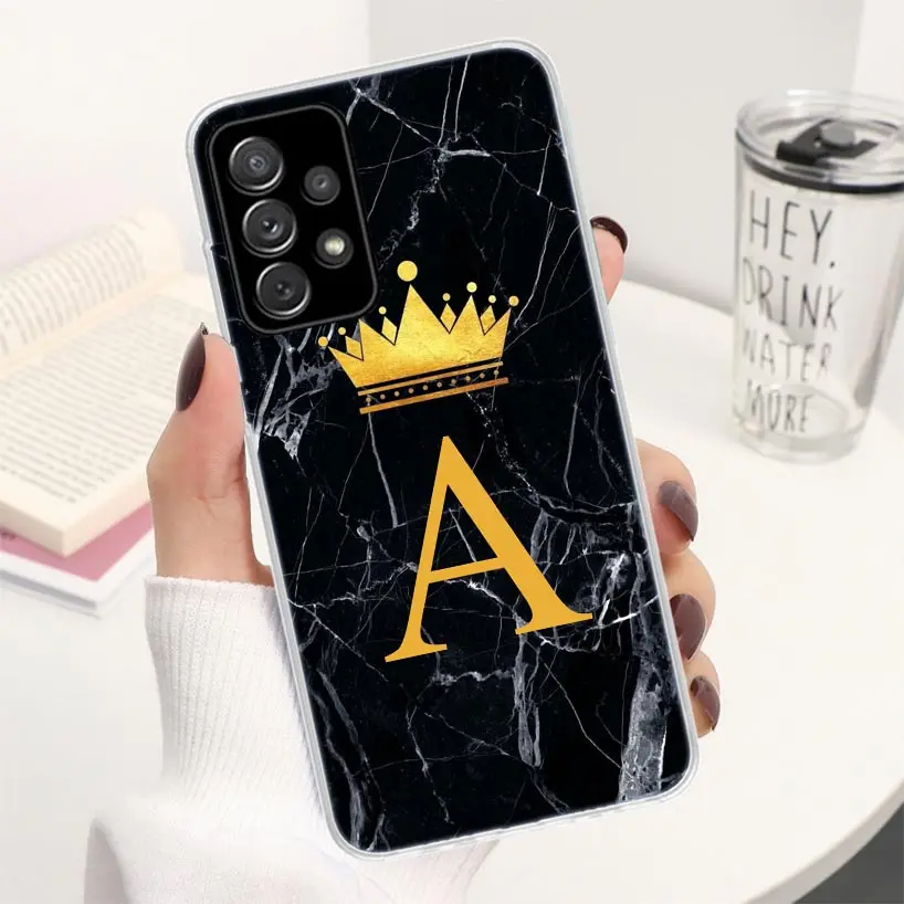 26 Letter Crown Custom A Phone Case For Samsung Galaxy A52 A53 A54 A55 A12 A13 A14 A15 A22 A23 A24 A25 A32 A33 A34 A35 A03S A04S