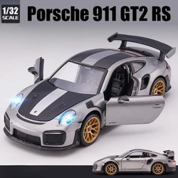 1/32 Porsche 911 GT2 RS Carrera Toy Car Model Diecast Metal Racing Miniature Pull Back Sound & Light Collection Gift For Boys