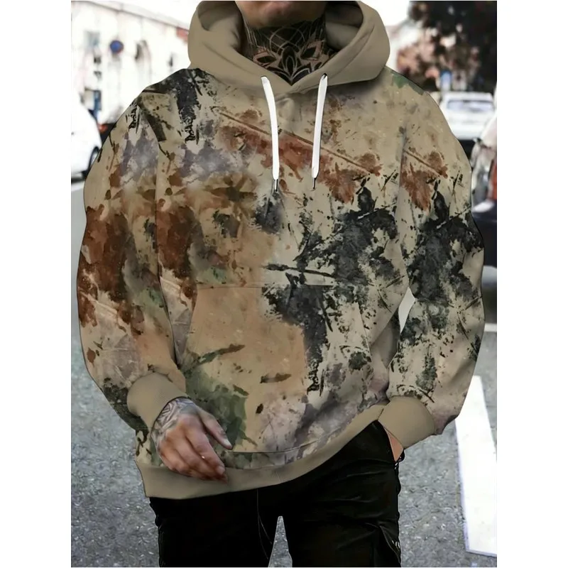 Men Plus Size Abstract Pattern Hoodie Polyester Pullover Soft Color Palette Casual Leisure Artistic Men's Top