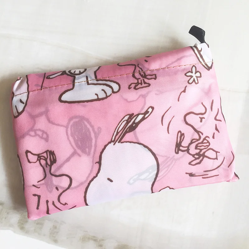 Snoopy-Bolso de compras plegable de nailon para niño y niña, bolsa de hombro de dibujos animados, bolso de almacenamiento ecológico