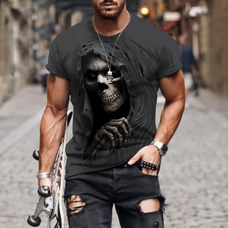 summer New T Shirts for Men round neck T Shirt 3d Skull Graphic Print T-shirts Short Sleeve fashion casual loose Men\'s Clothing