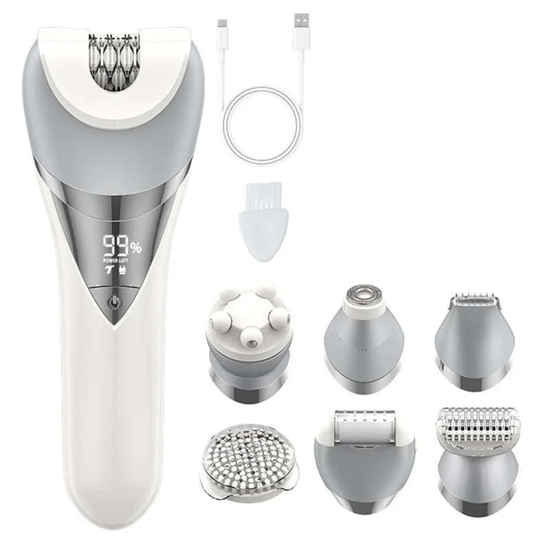 Stable-Electric Trimmer For Women 6 In 1 Painless Wet & Dry Women Shaver For Arm, Underarm, Bikini, Legs, Replaceable Heads