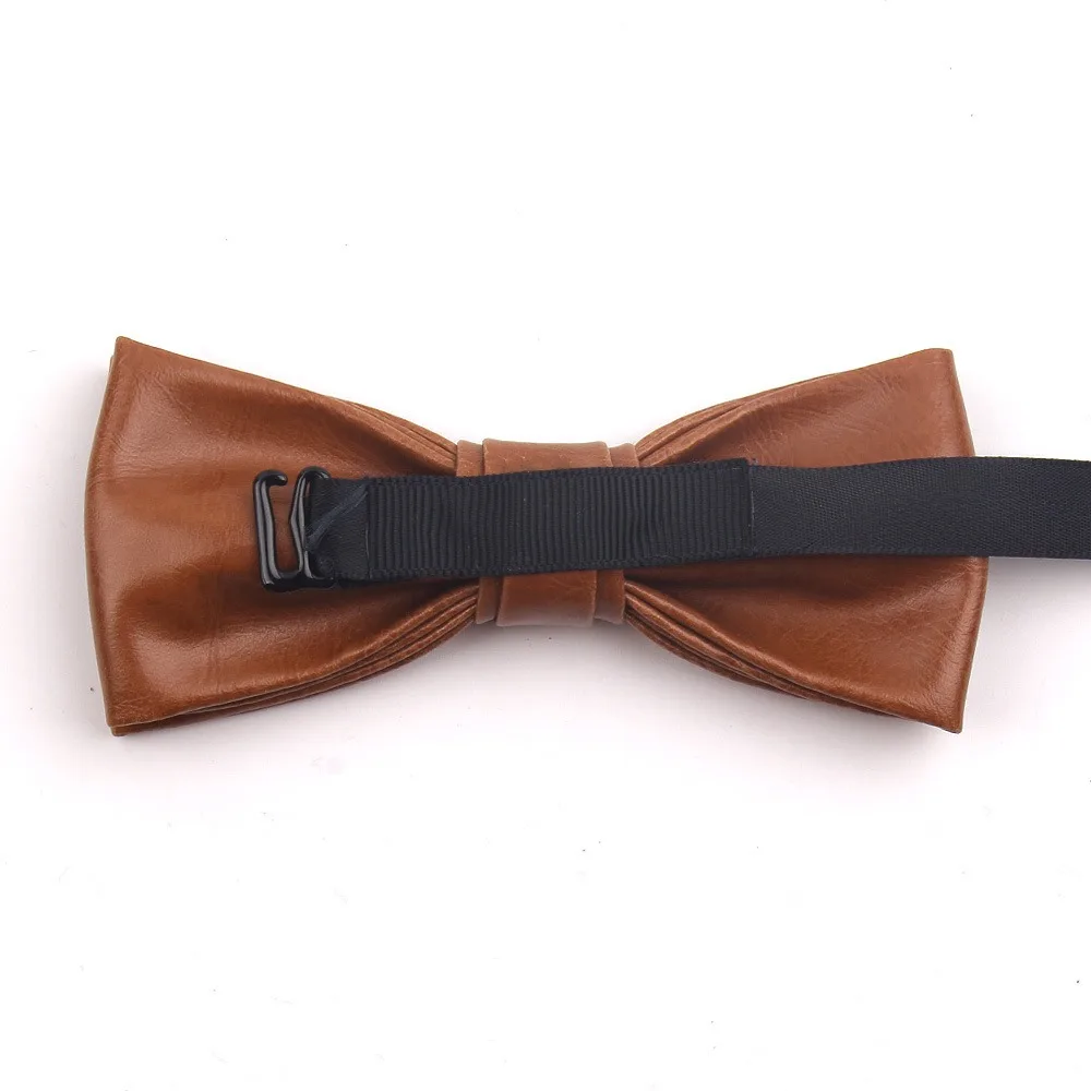 สีทึบ PU หนัง Bow Tie ปรับนุ่มเนคไท Bowknot Textured Retro Cravat เสื้อ