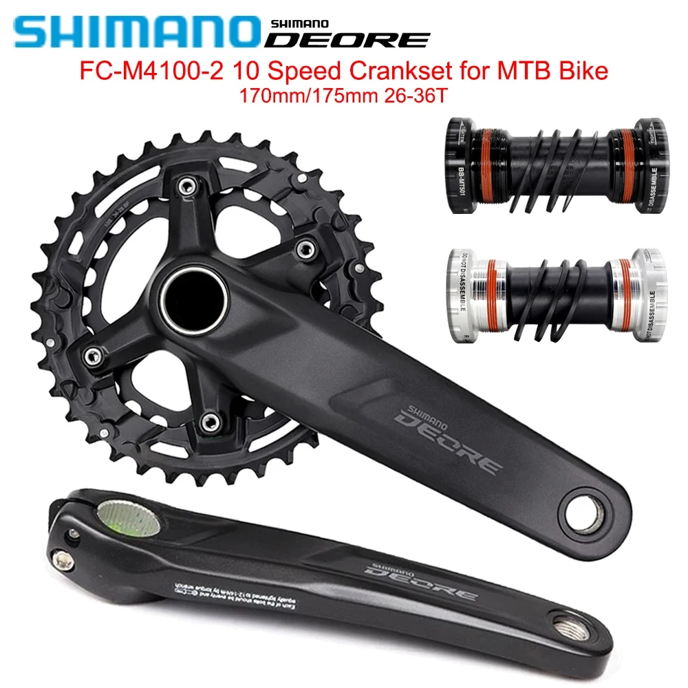 

Шатуны для горного велосипеда SHIMANO DEORE FC-M4100-2, 2x10 скоростей, 36-26 зуб., 2 шт., Q-фактор 170/175 мм, комплект каретки BB52/MT501