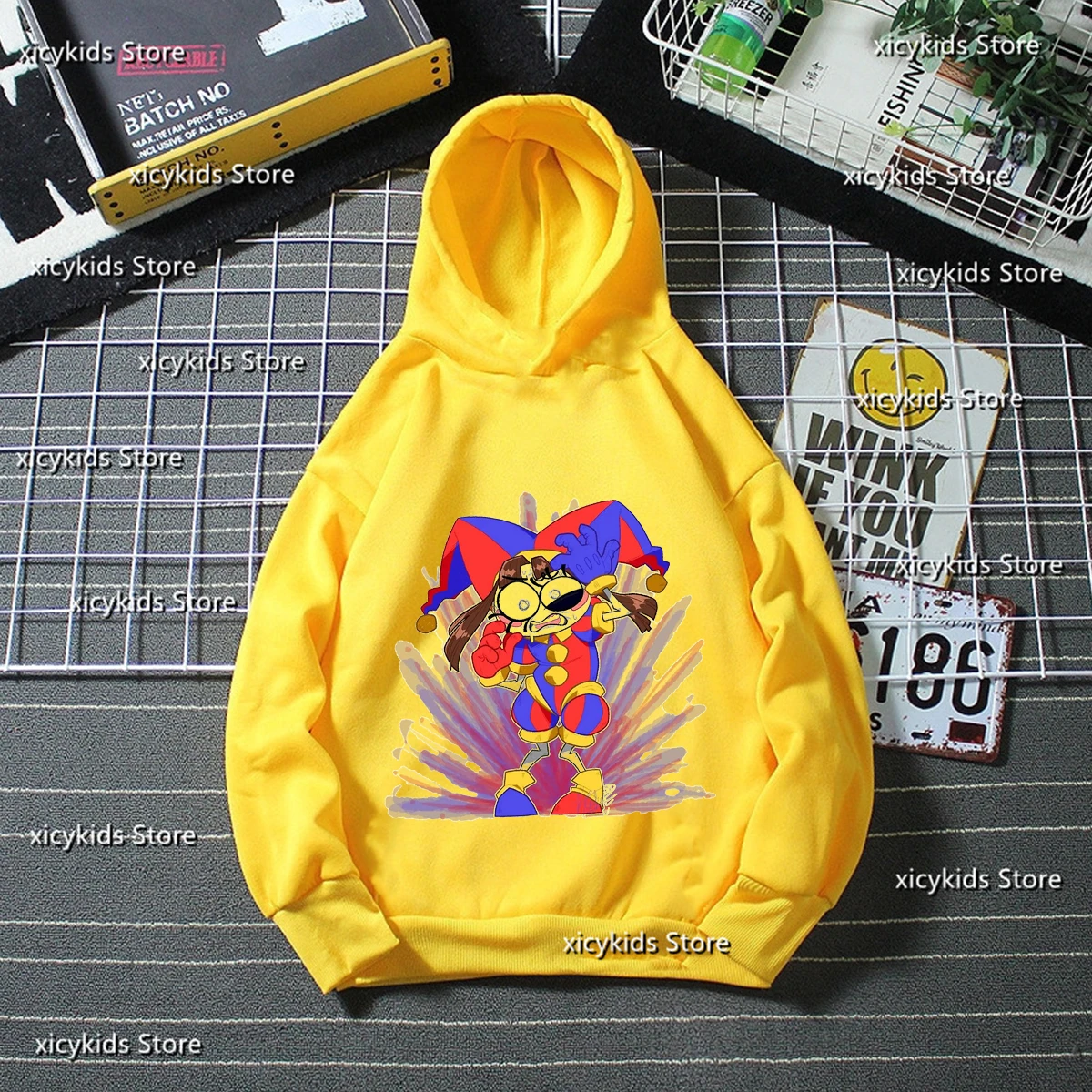 

Fashion Boys Hoodies Video Game The Amazing Digital Circus Cartoon Print Hoodies Cute Boys Yellow Long Sleeve Plush Sweatshirt