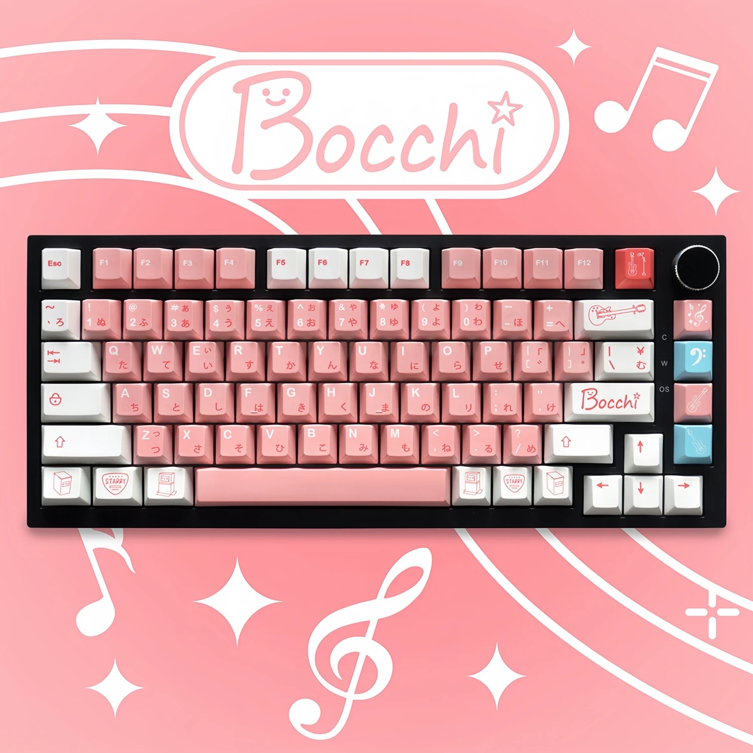 For Music Band Bocchi Theme Keycaps 130 keys Cherry Profile Japanese Input Key Caps Pink Cute Girl Style for Mechanical Keyboard