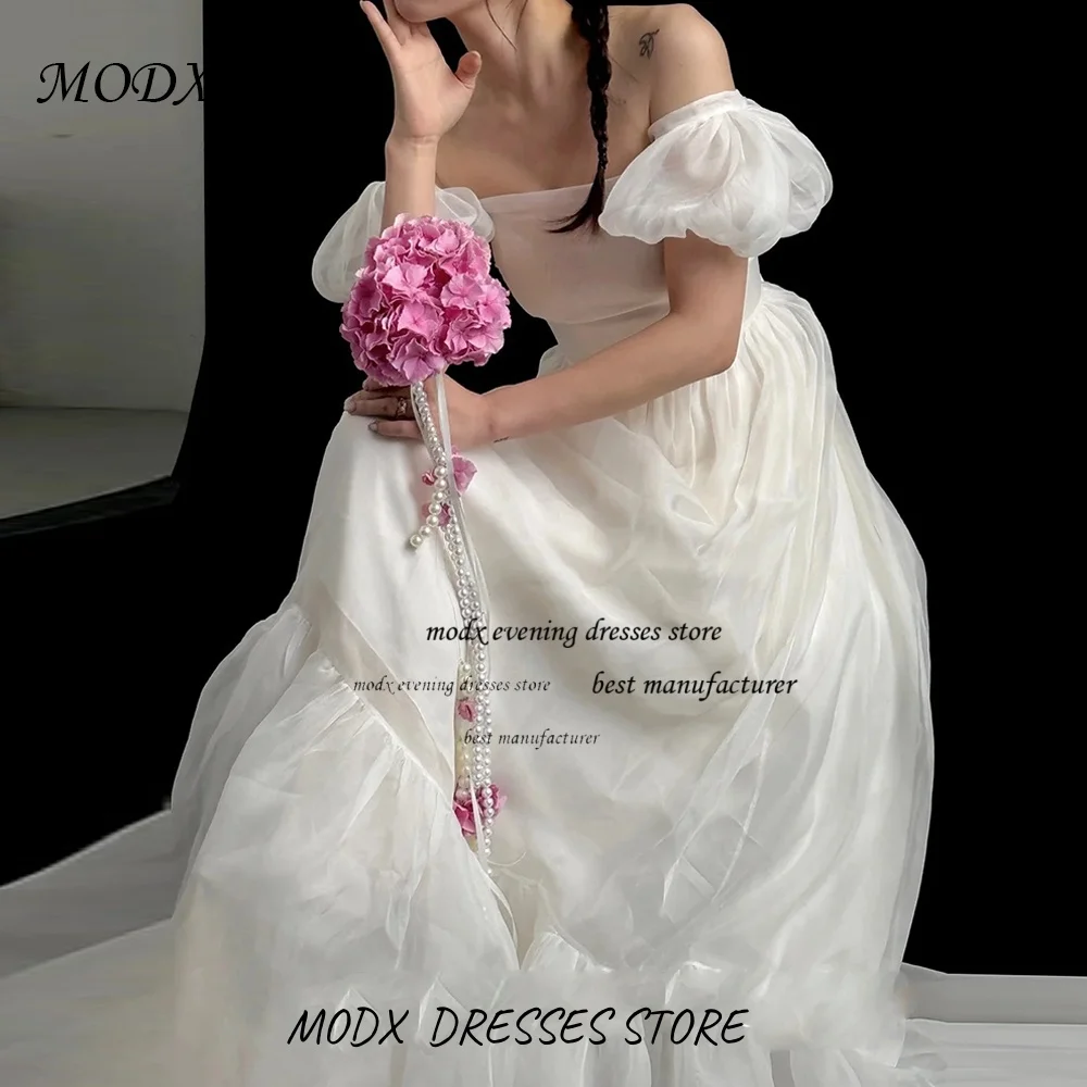 MODX فساتين زفاف كورية جديدة بسيطة بدون حمالات على شكل حرف a من الأورجانزا زي العرائس وطول الأرض فساتين مشد مكشكشة #1