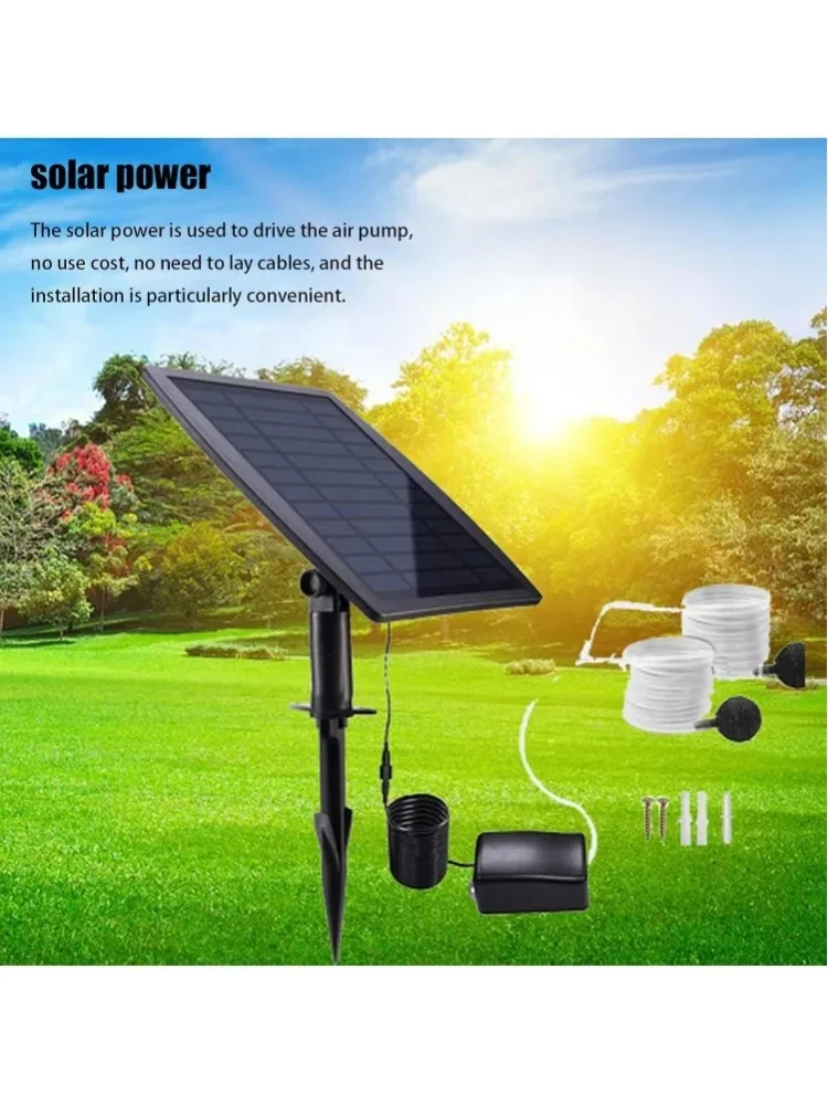 Solarbetriebenes Luftpumpen-Set, 2,5W Solarpanel, Luftschläuche und Belüftungssteine für Garten, Aquarium, Pool, Fischteich