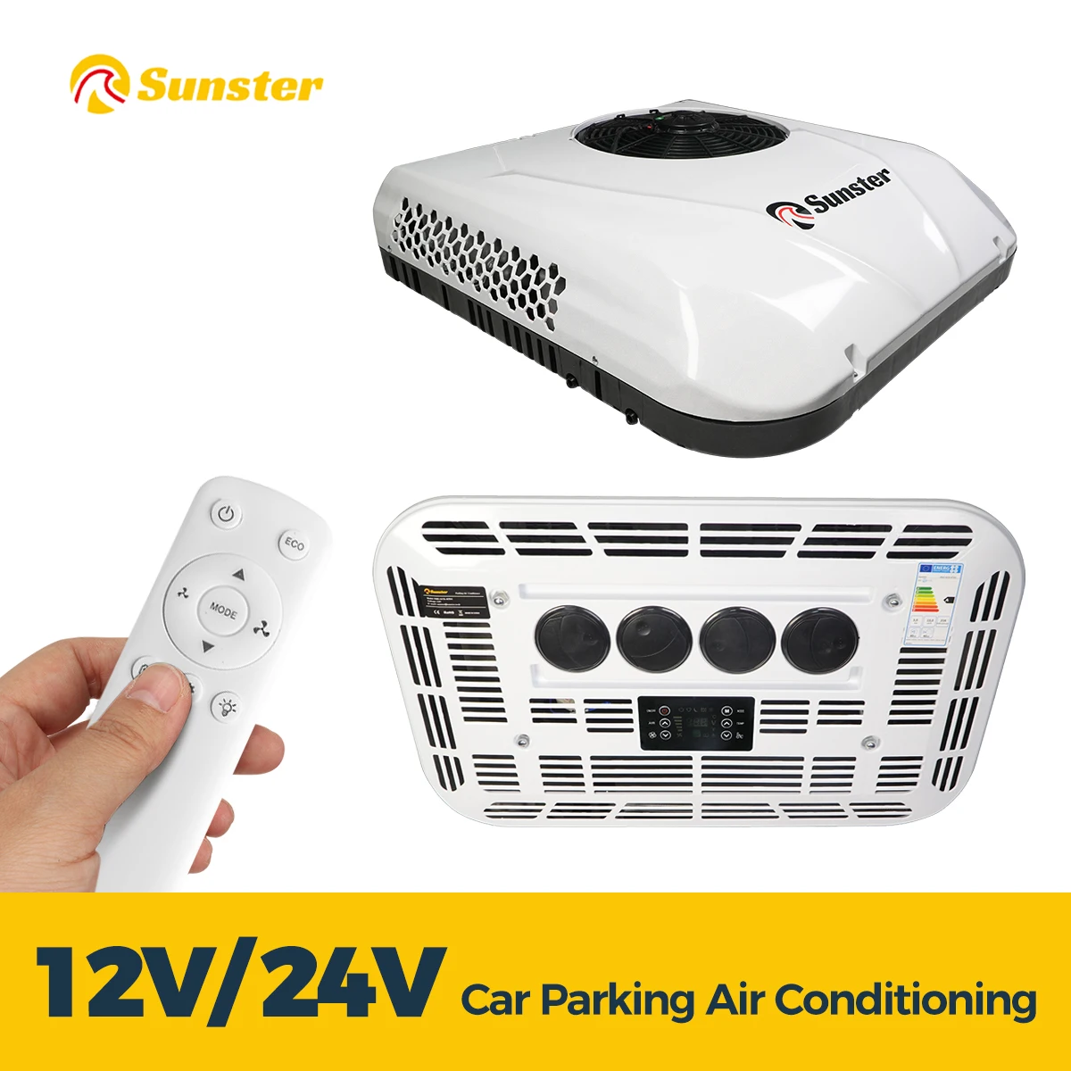 Climatisation de toit pour camping-car 12V 24V DC ultra-mince, climatiseur électrique de stationnement à refroidissement rapide pour camping-car, fourgonnette, camion