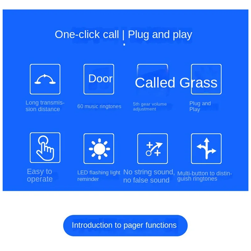 Call Button Pager Pager Wireless 5 Gear Wireless Door Bells 300M For /Elderly/Patient/Disabled/Pregnant Woman Durable US Plug
