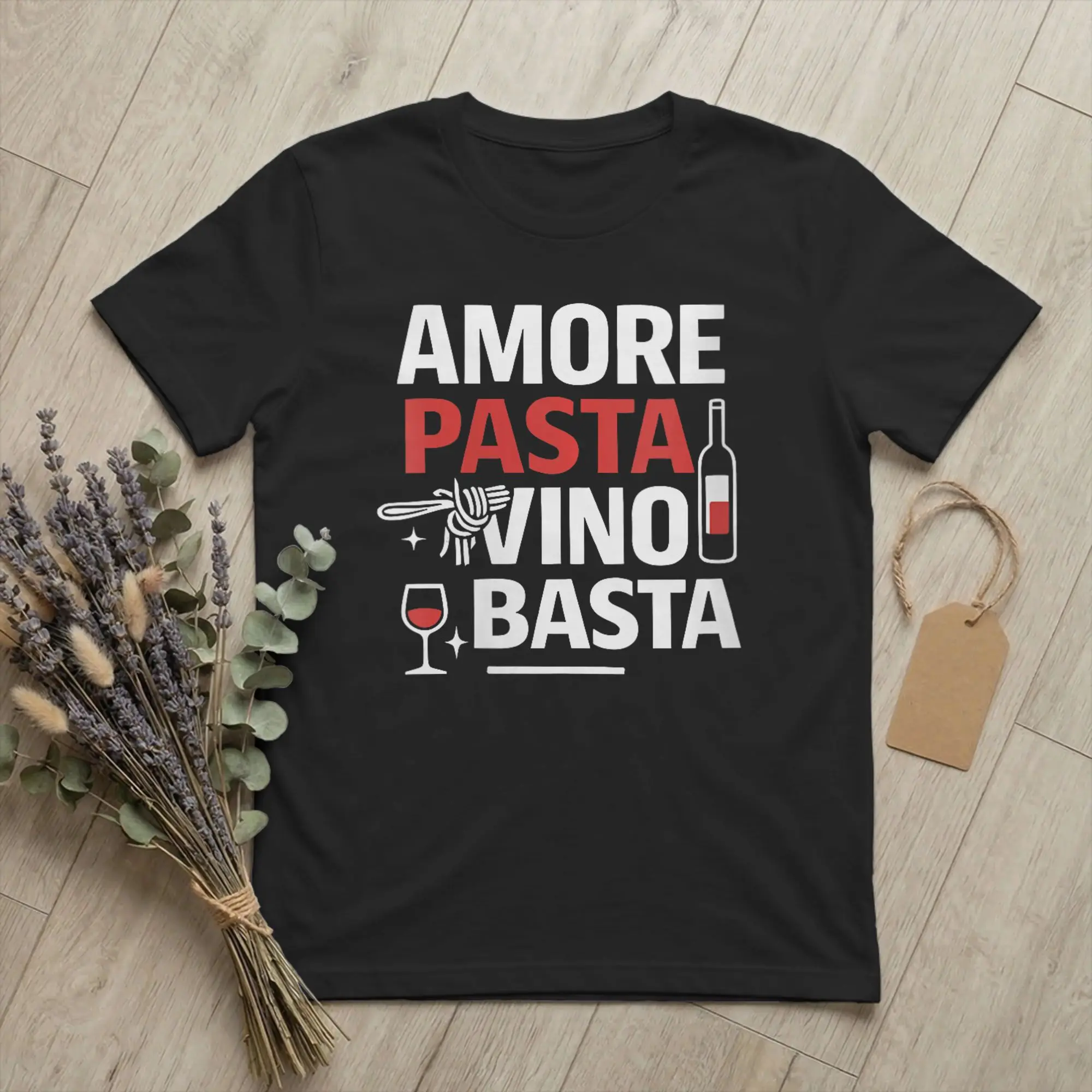 Men's T-Shirts Amore Pasta Vino e Basta Humour Novelty Cotton Tee Short Sleeve Italien Nourriture T Shirt O Neck merch Classic