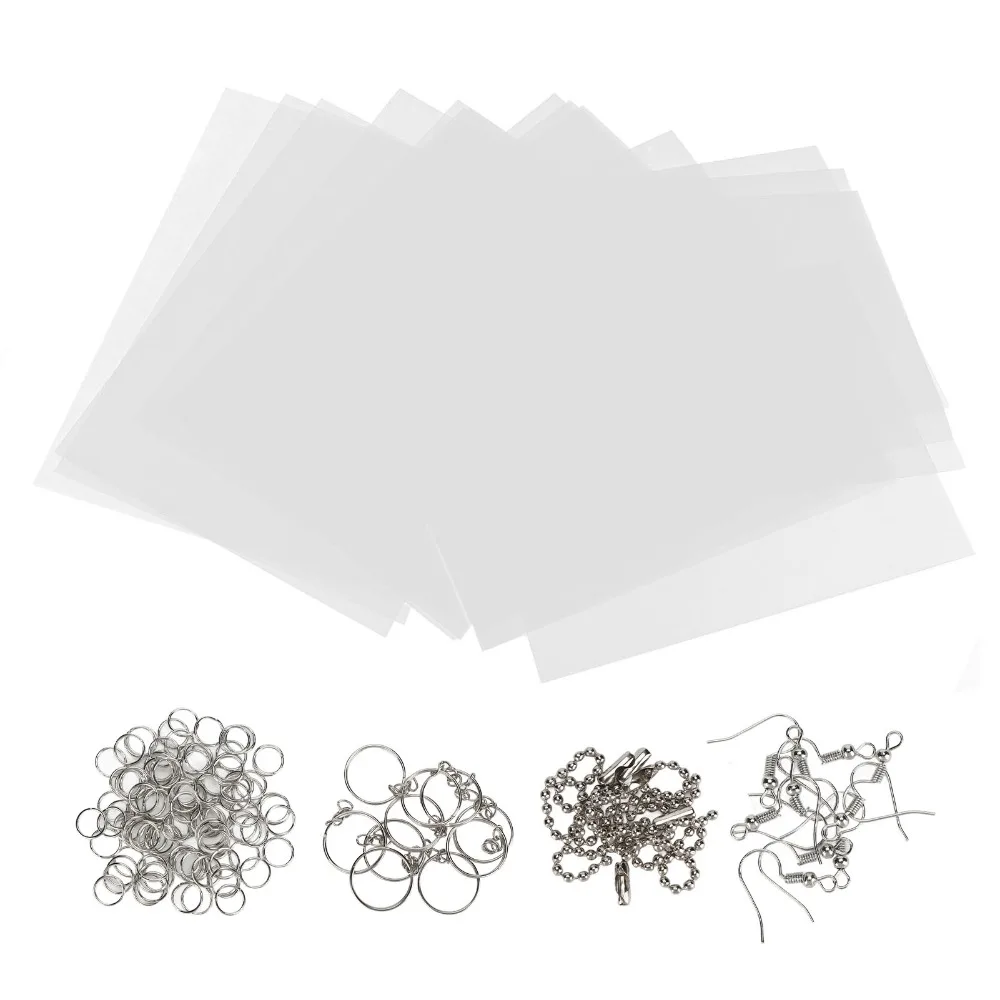 

20pcs Plastic Heat Shrink Sheets Easy to Cut 20×14.5CM Shrinky Art Paper Transparent White 2.5CM Key ring